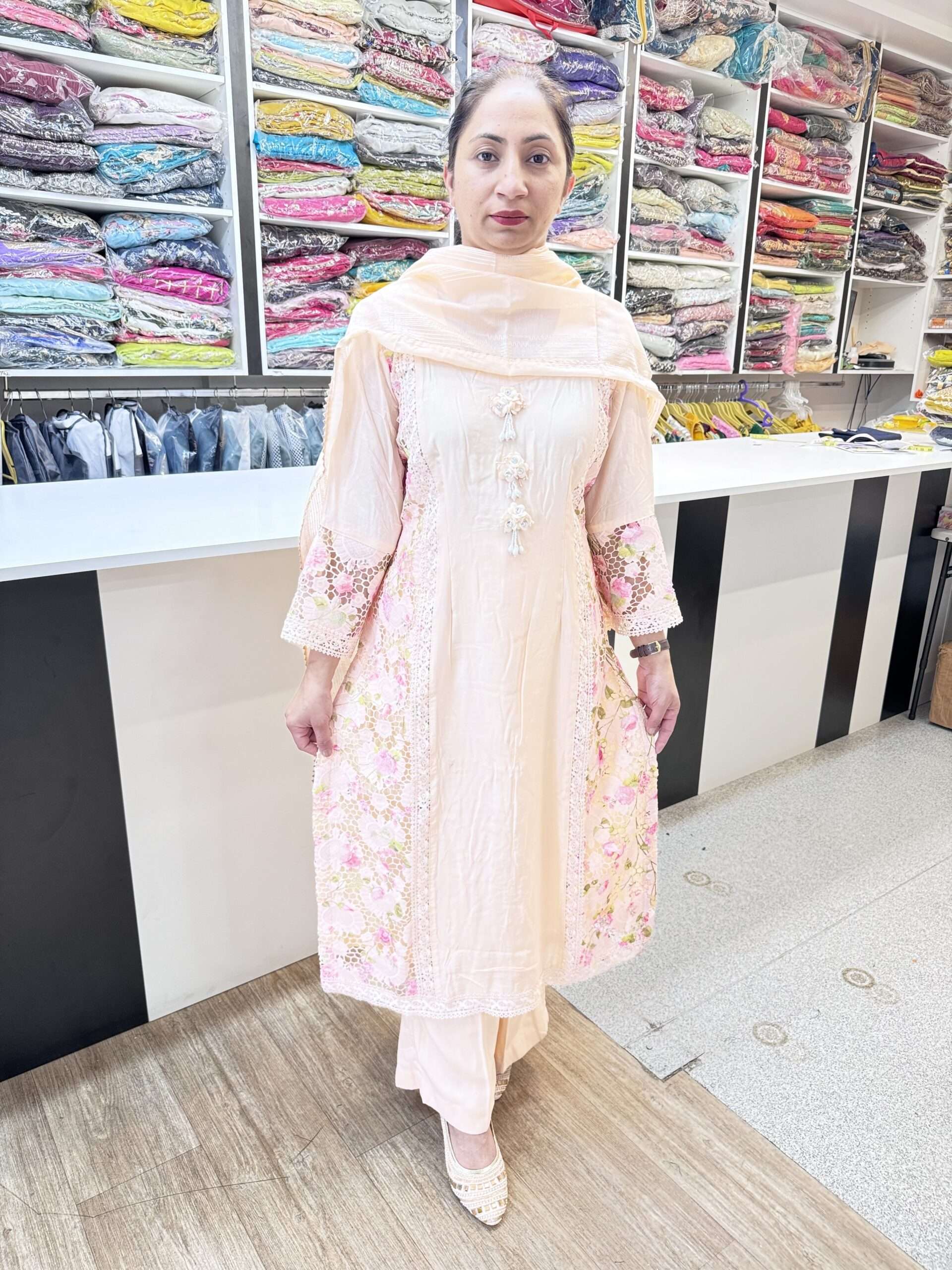 PAKISTANI STYLE PEACH COLOR STRAIGHT SHIRT PLAZZO PANT WITH DUPATTA
