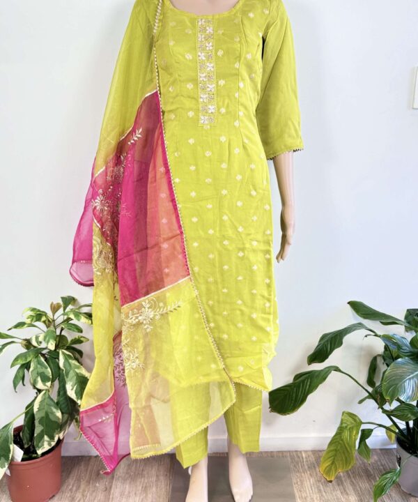 Ladies Pant style straight Suit With Contrast Embroidery Dupatta