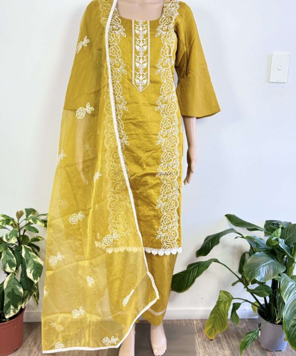 Jam Cotton Silk Mustard Color Straight Pant Suit