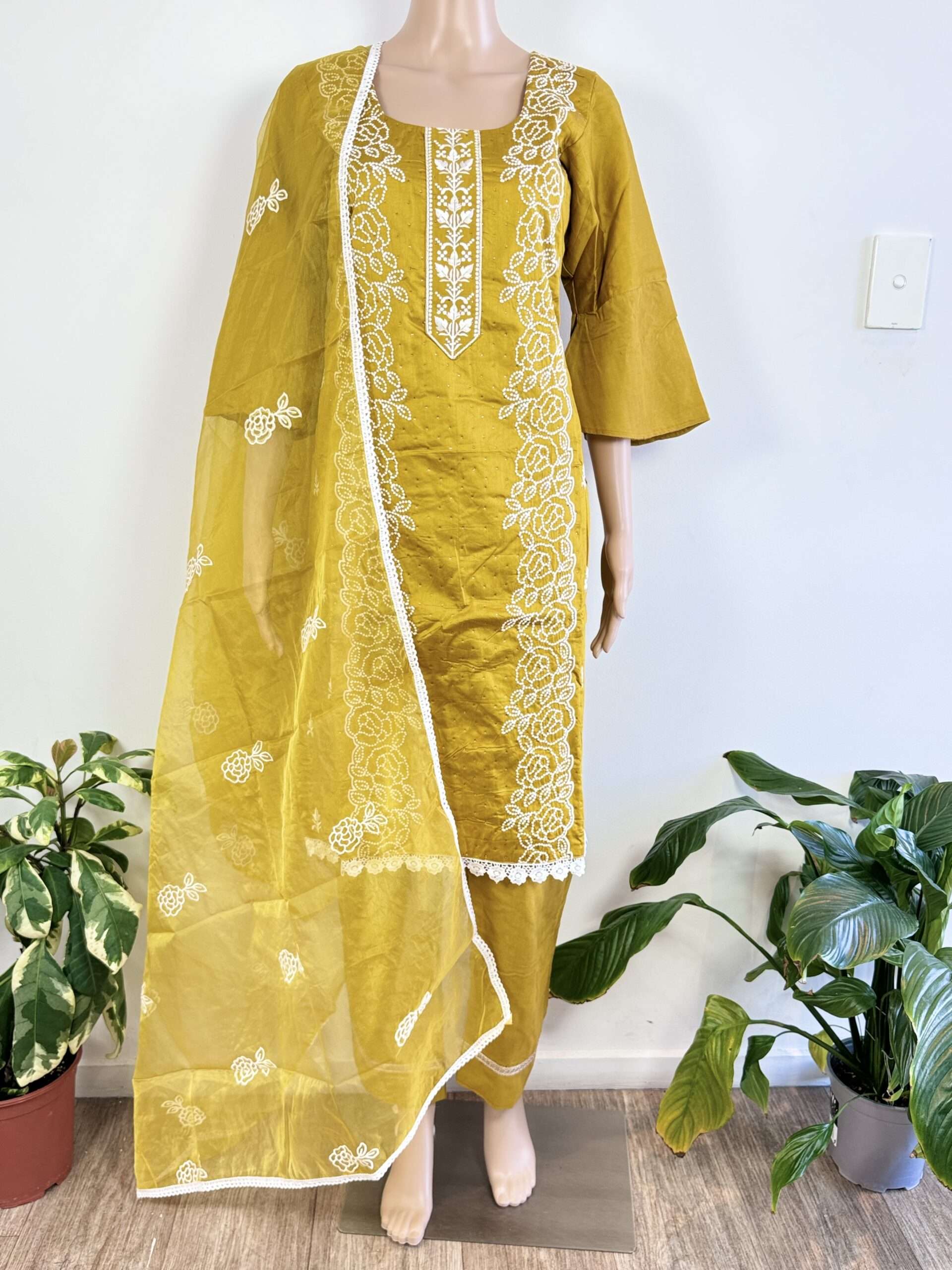 Jam Cotton Silk Mustard Color Straight Pant Suit