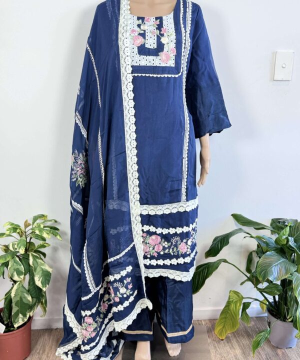 Plazzo Suit Navy Blue Color heavy embroidery and lace work