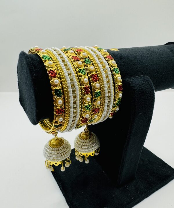 Golden Alloy Steel MOTI LATKAN BANGLE SET