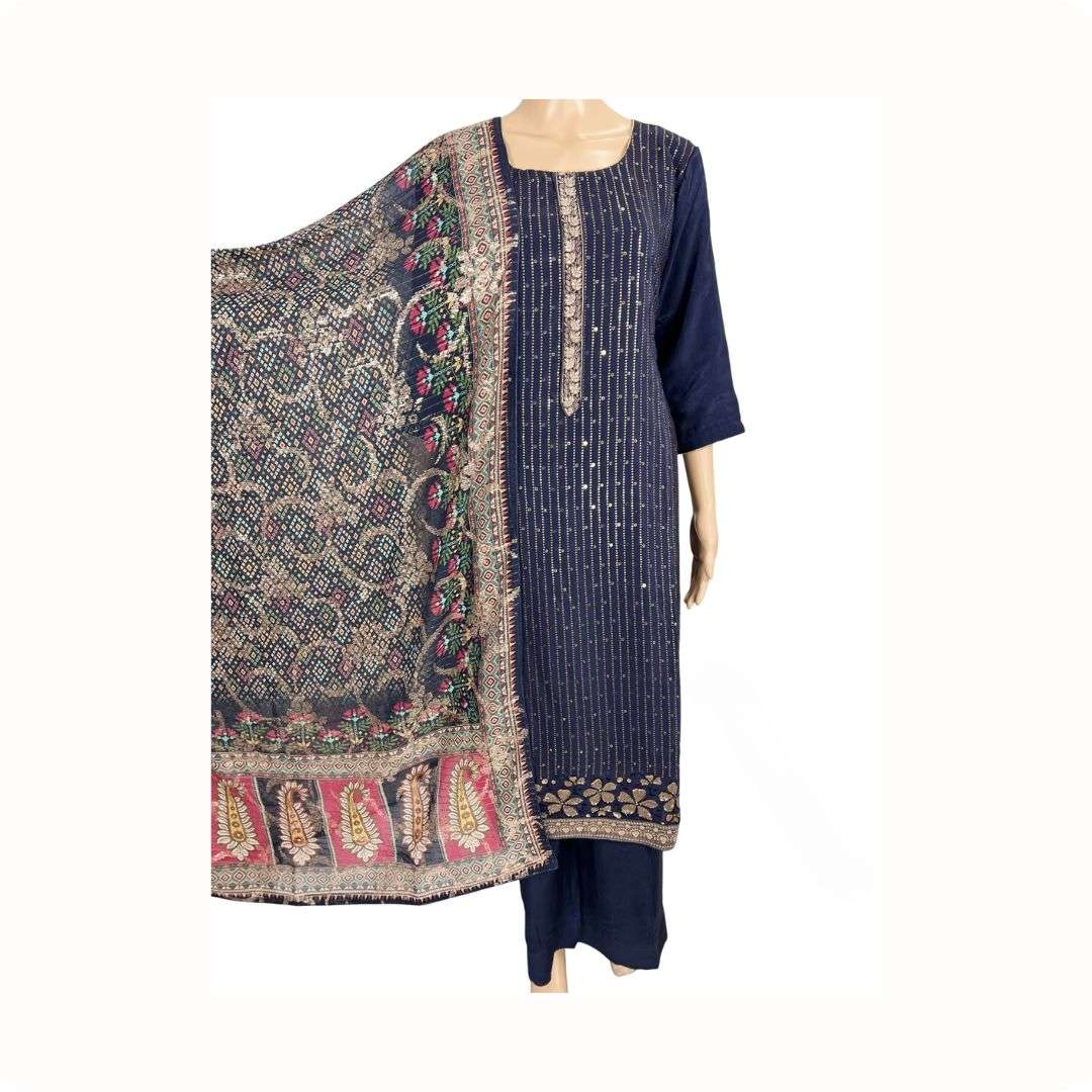 (SOLD) Navy Blue kurta Slim Pants Dupatta Set For Women