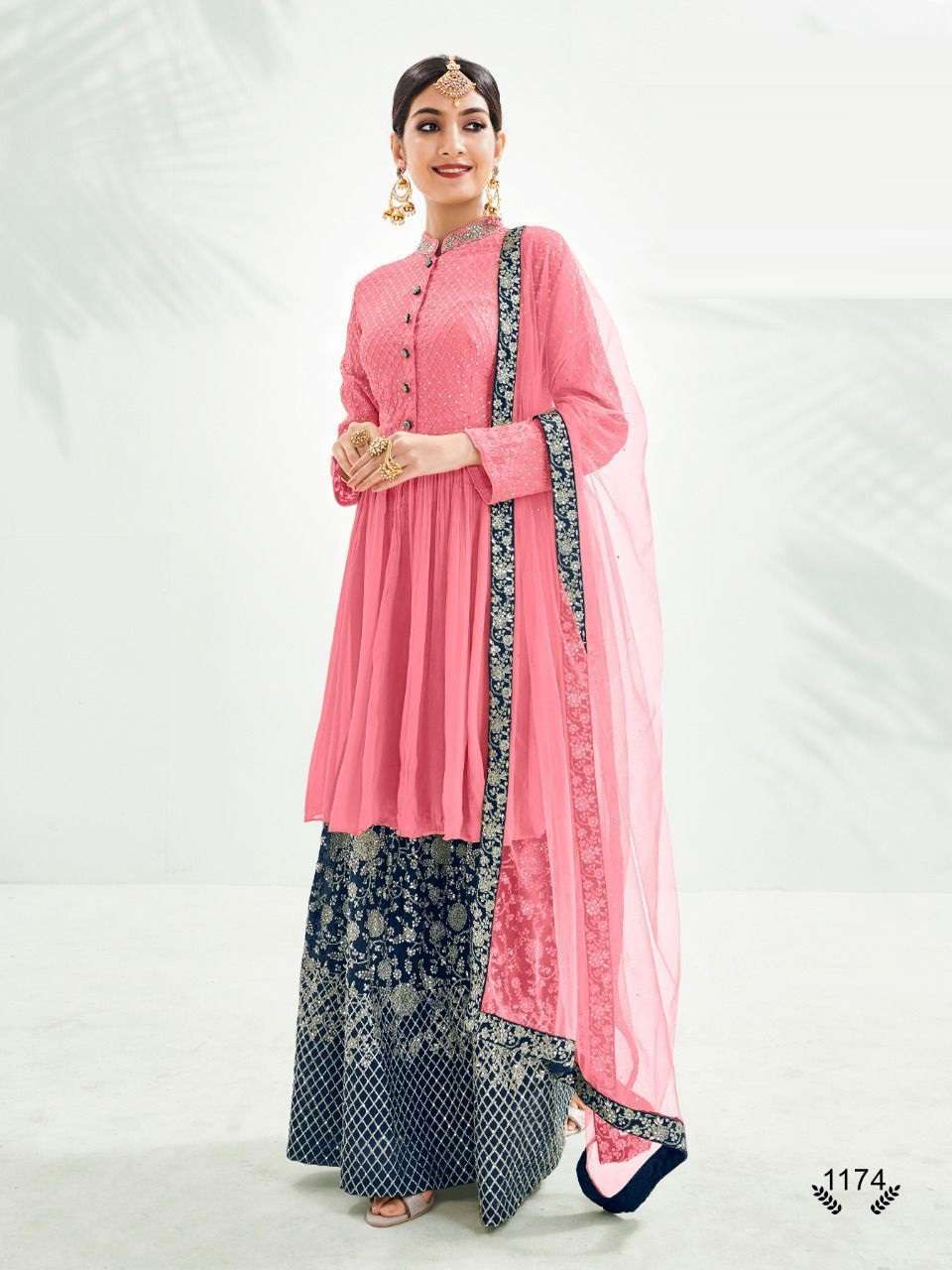 (SOLD) Pink And Blue Embroidery Traditional Gharara Suit