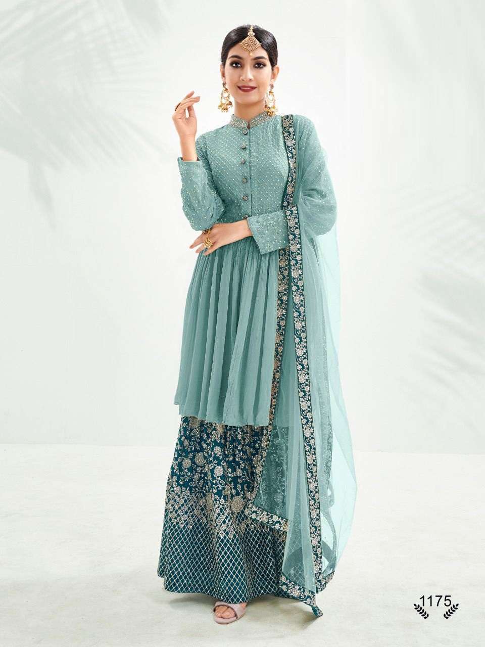 (SOLD) Latest Sky Blue Color Georgette With Embroidery Work Sharara Suit