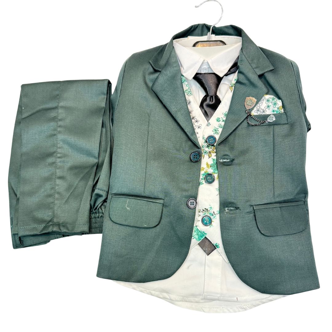 BOYS PINE GREEN COLOR 5 PIECE SUIT