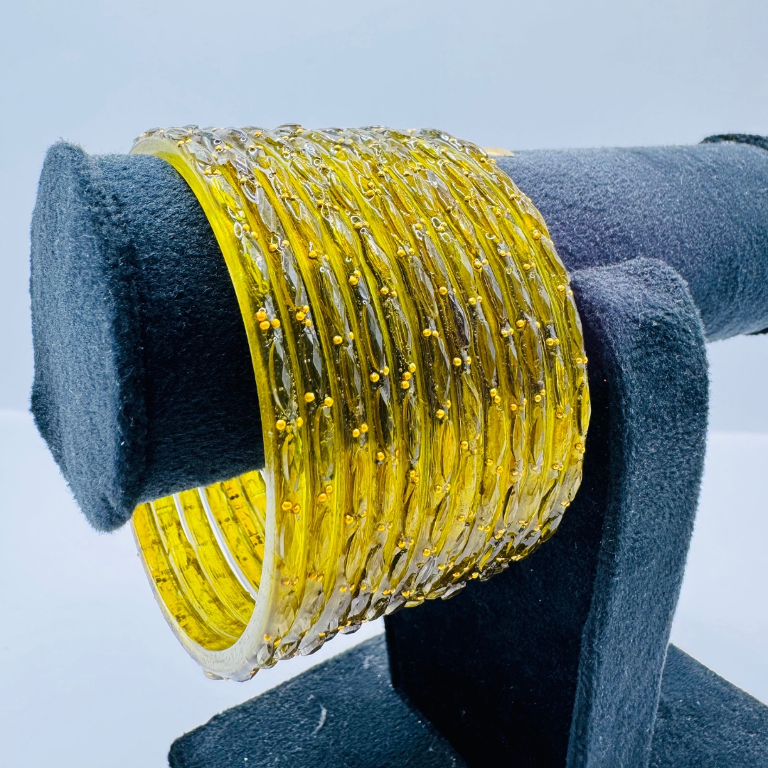 Beautiful Yellow Color Glass Bangle Set ( 1 Dozen )