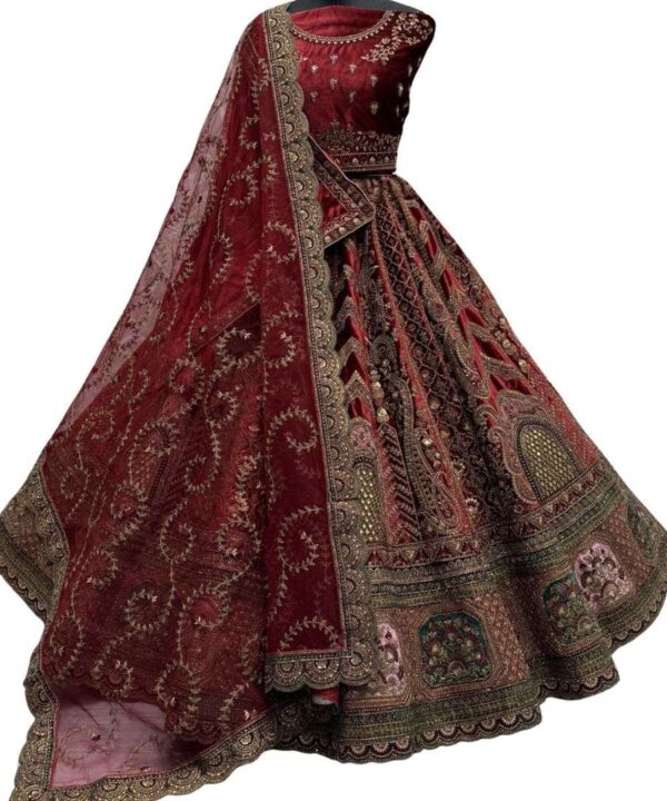 BEAUTIFUL UNSTICHED DESIGNER BRIDAL LEHENGA WITH HAND EMBROIDERY AND STONE WORK