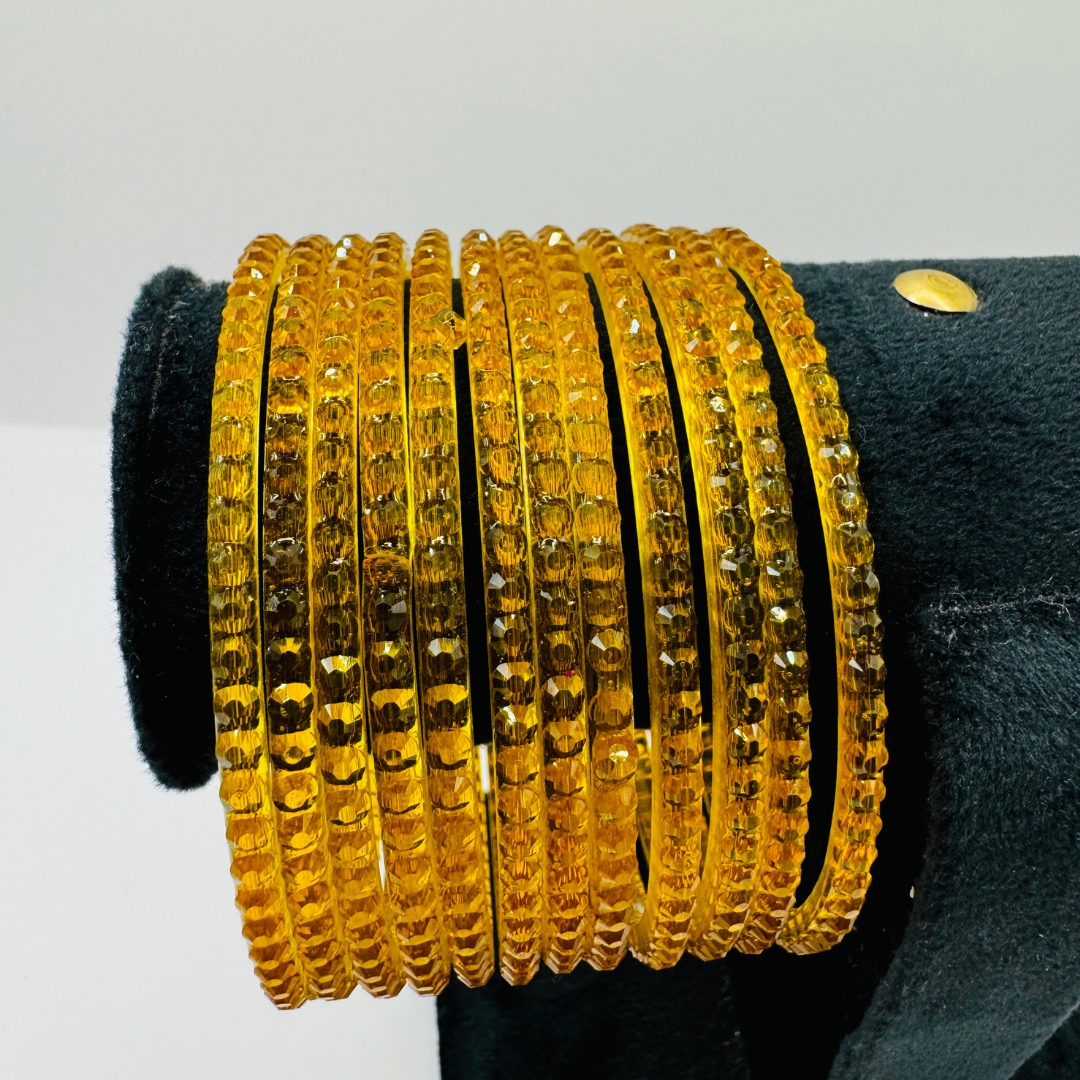 Beautiful Golden Yellow Color Glass Bangle Set ( 1 Dozen )