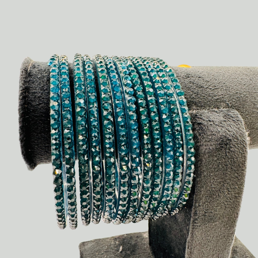 Beautiful Teal Color Glass Bangle Set (1 Dozen )