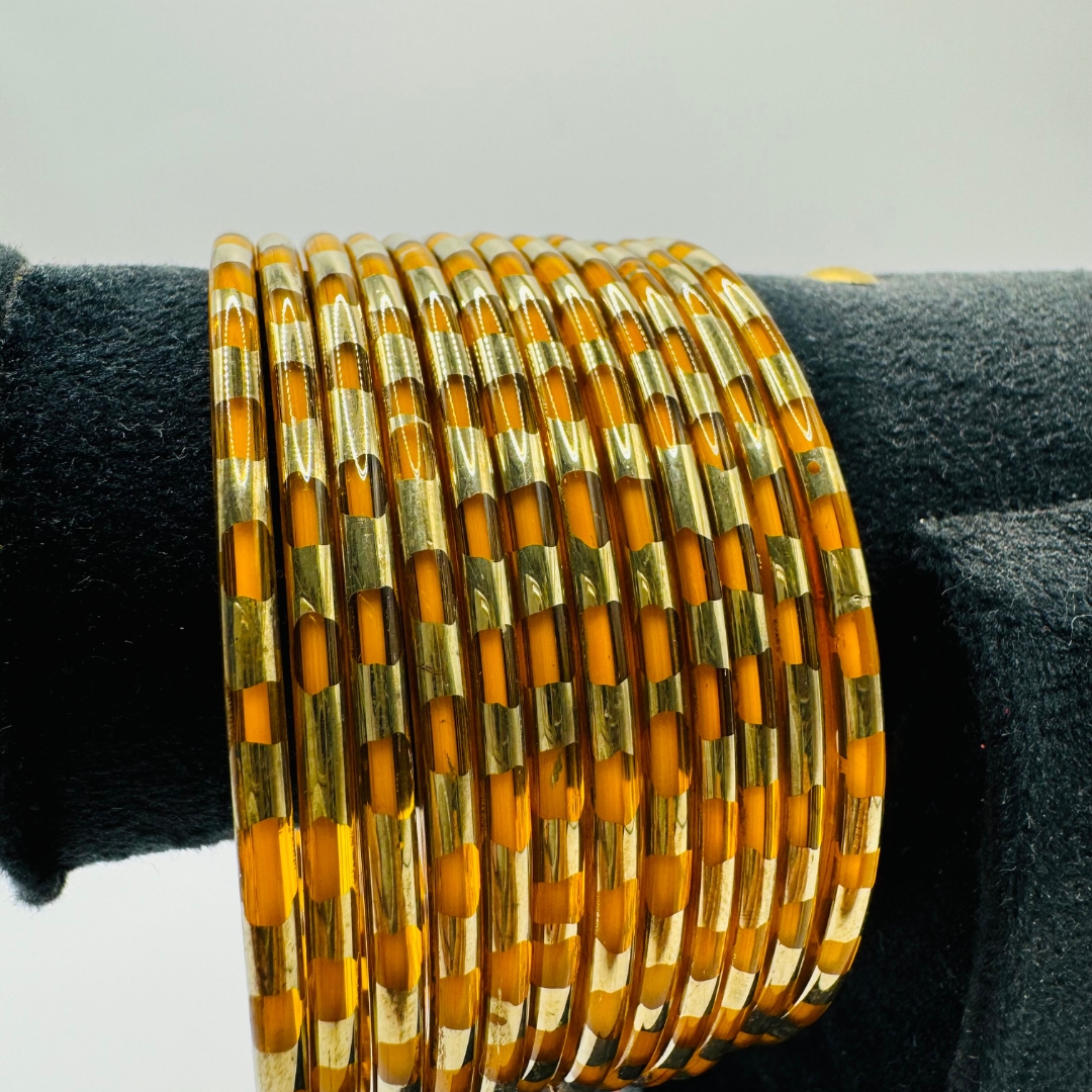 Beautiful Yellow (Mustard)  color Glass Coral Bangle Set (1 Dozen) Karwa Chauth Special