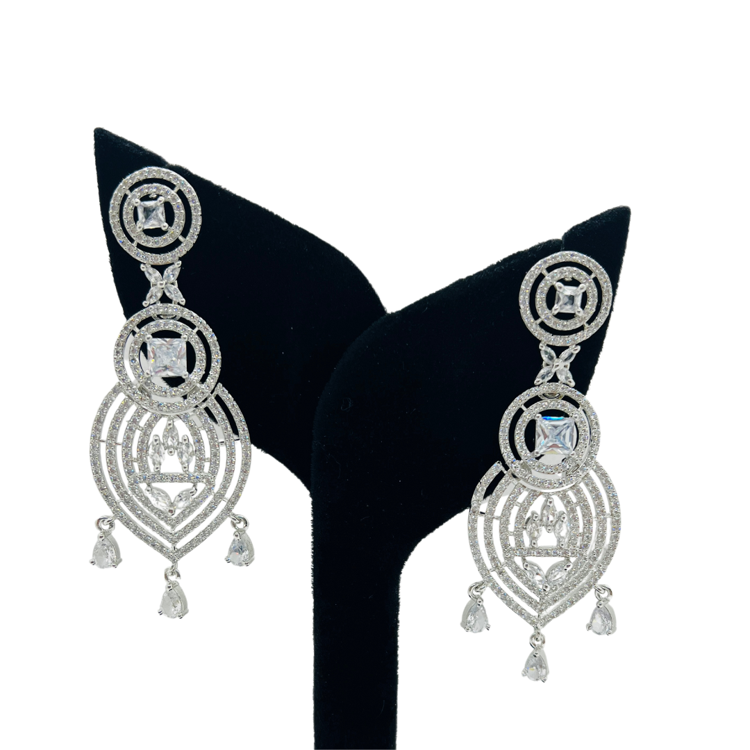 Beautiful Designer Earrings AD Silver Stones Earrings Set