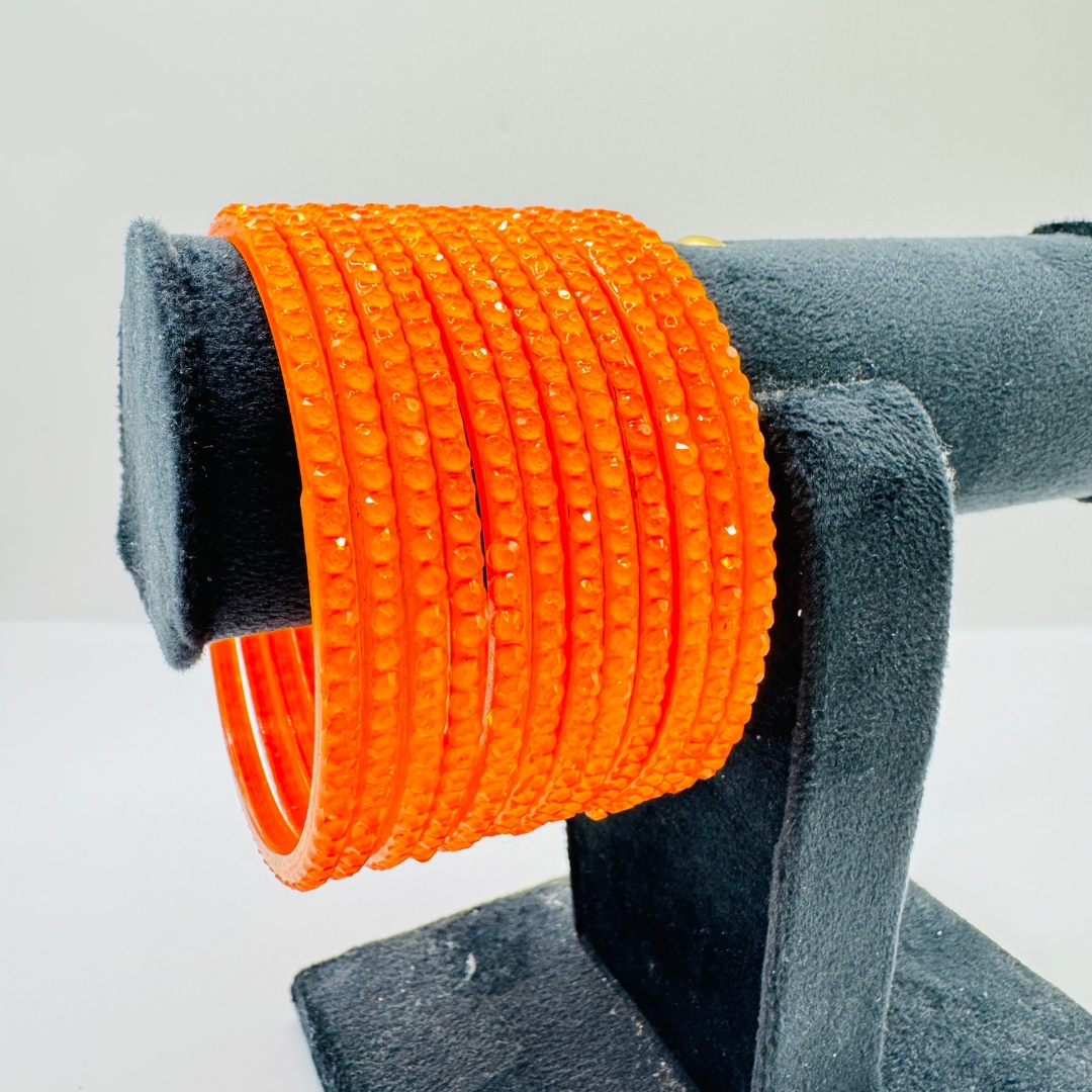 Beautiful Orange Color Glass Bangle Set (1 Dozen )