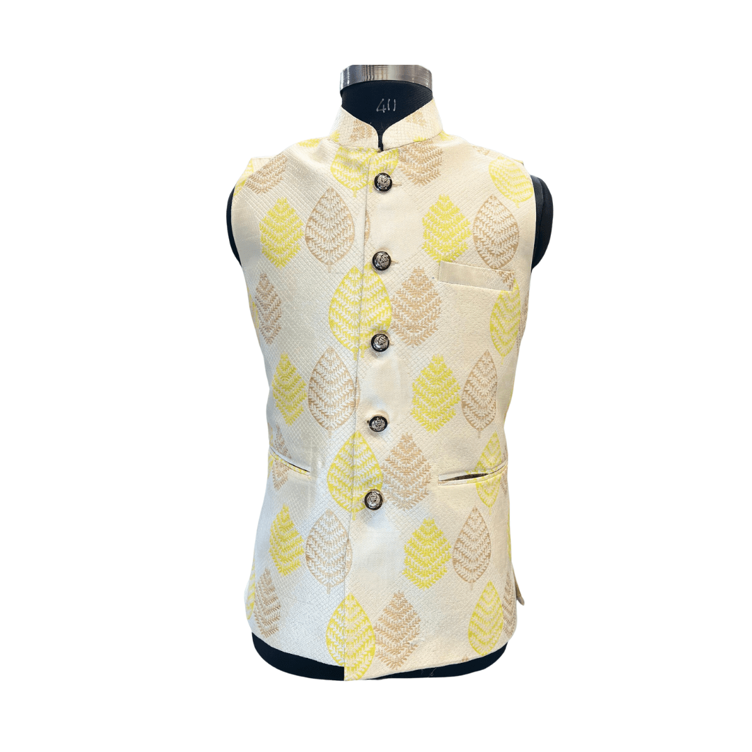 Jompers Men's Yellow Embroidered Nehru Jacket