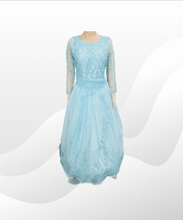Embroidered Sky Blue Soft Net Ladies Gown