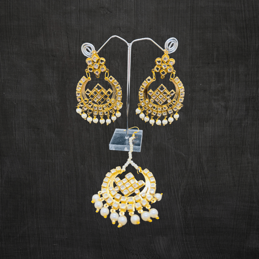 Gold Finish kundan Polki & Pearl Earrings