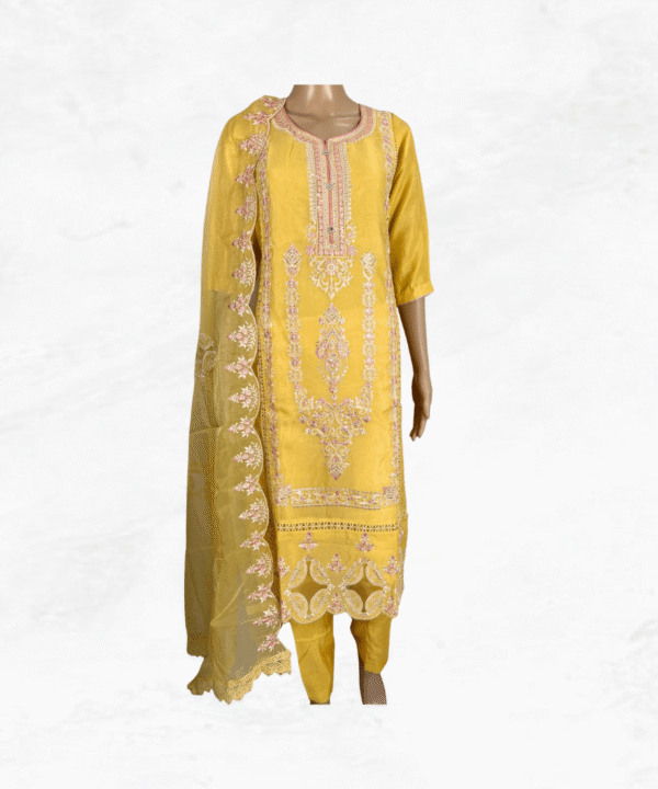 YELLOW EMBROIDERED CHANDERI SALWAR