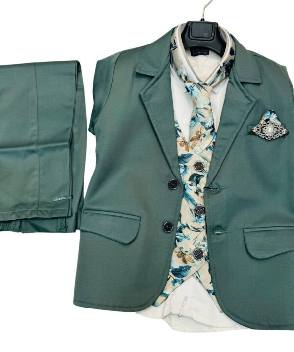 Boys Dark Green 5 Piece Suit