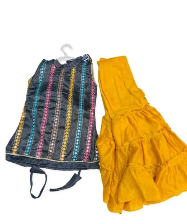 BEAUTIFUL GREY AND YELLOW COLOR SHARARA DRESS WITH MULTI EMBROIDERY WORK ON SHIRT SIDE COMES WITH YELLOW DUPATTA