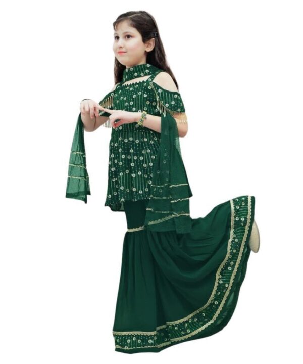 BEAUTIFUL DARK GREEN COLOR SHARARA SUIT WITH EMBROIDERY AND PEARL WORK COMES WITH DUPATTA