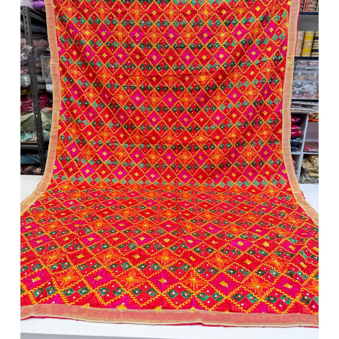 Beautiful Heavy Embroidery Work Multi Color Phulkari Dupatta