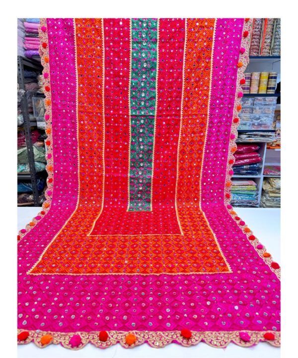 Beautiful Very Heavy Embroidery Stone With Mirror Work Phulkari Dupatta.