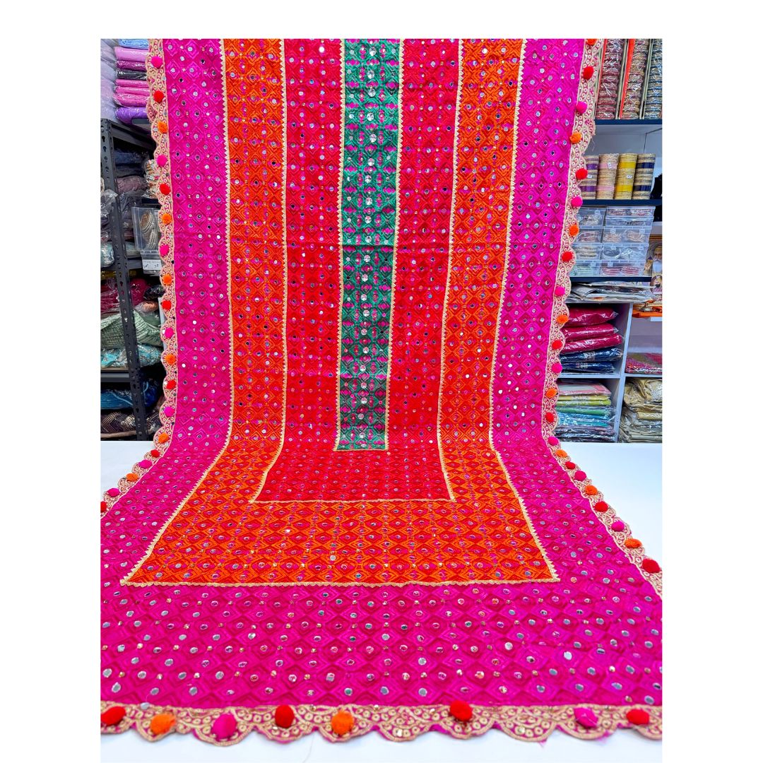 Beautiful Very Heavy Embroidery Stone With Mirror Work Phulkari Dupatta.