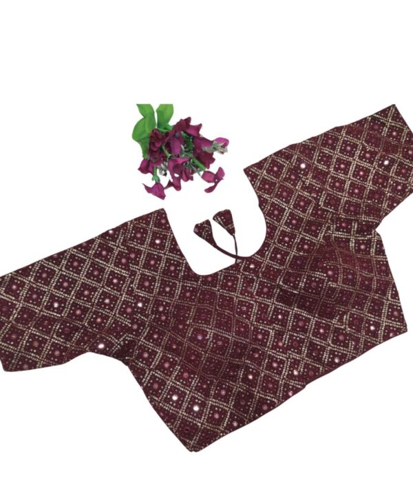 Beautiful Embroidery with Golden Thread And Mirror Work Wine Color Blouse.