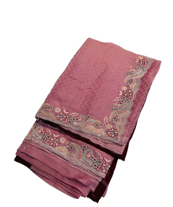 Beautiful Rangoli Silk sarees Pink Color With Embroidery And Zarkan Work Comes With Unstitched Contrast Blouse
