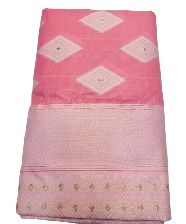 Beautiful Baby Pink Cotton Silk Saree With Unstitched Blouse Attached