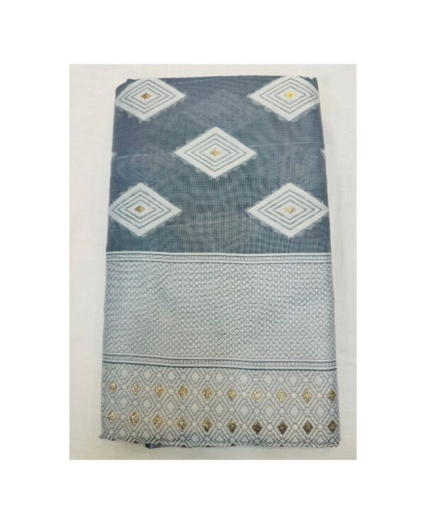Beautiful Grey Cotton Silk Saree With Unstitched Blouse Attached