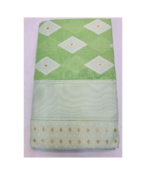 Beautiful Light Green Cotton Silk Saree With Unstitched Blouse Attached