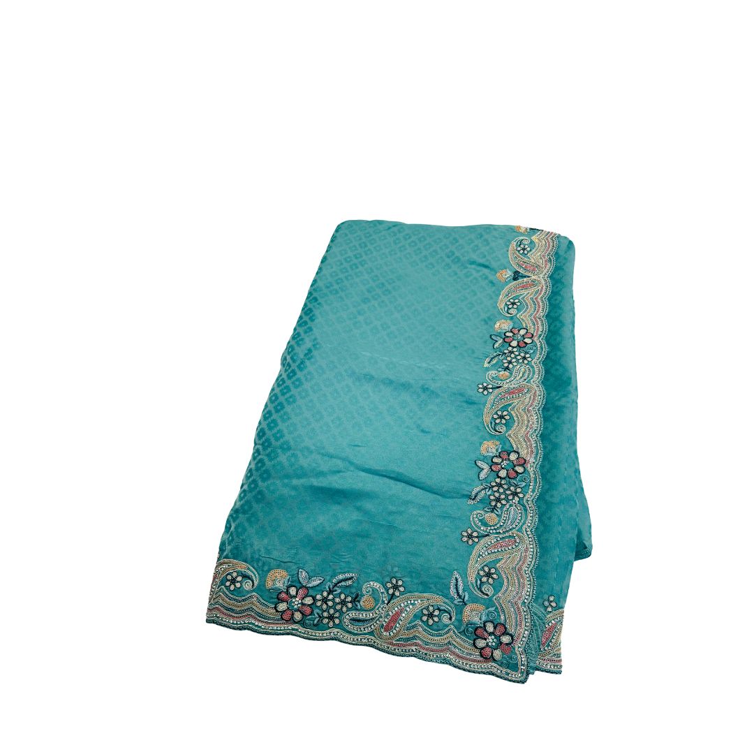 Beautiful Rangoli Silk sarees Blue Color With Embroidery And Zarkan Work Comes With Unstitched Contrast Blouse