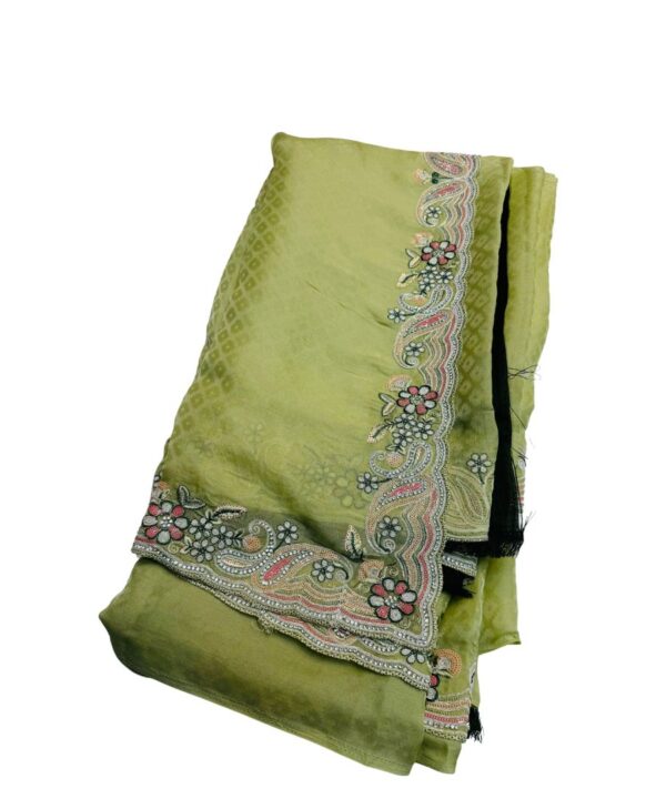 Beautiful Rangoli Silk sarees Mehendi (Green)  Color With Embroidery And Zarkan Work Comes With Unstitched Contrast Blouse