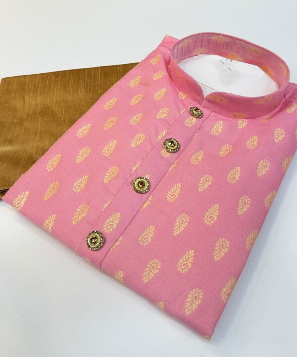 Designer Kurta Soft Silk Brocade Fabric Pink Color Comes With Golden Color Pajama