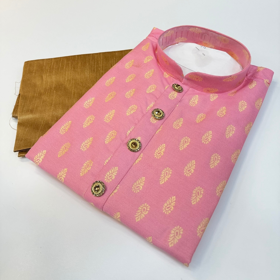 Designer Kurta Soft Silk Brocade Fabric Pink Color Comes With Golden Color Pajama