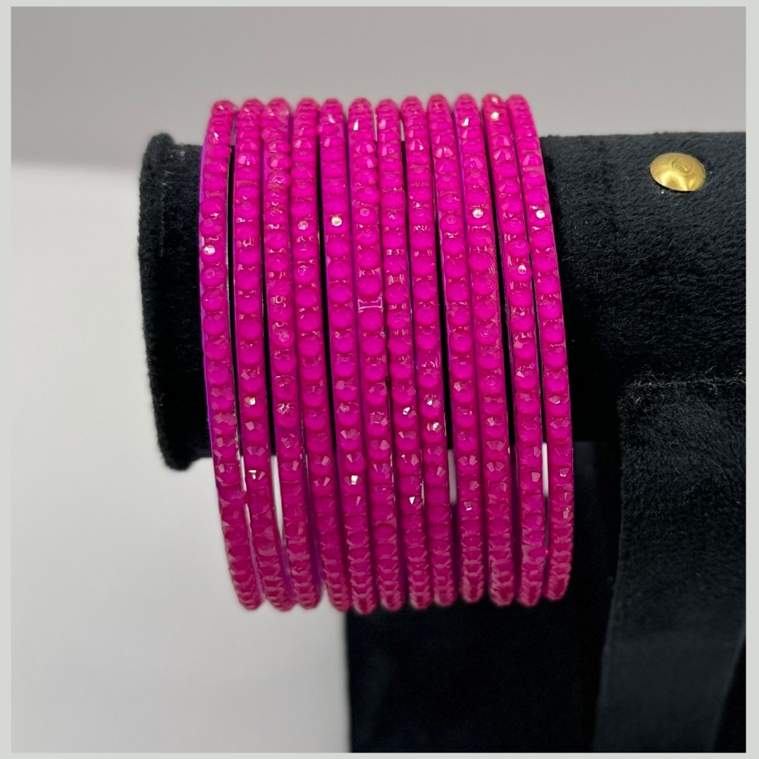 Beautiful Hot Pink Color Glass Bangle Set (1 Dozen )