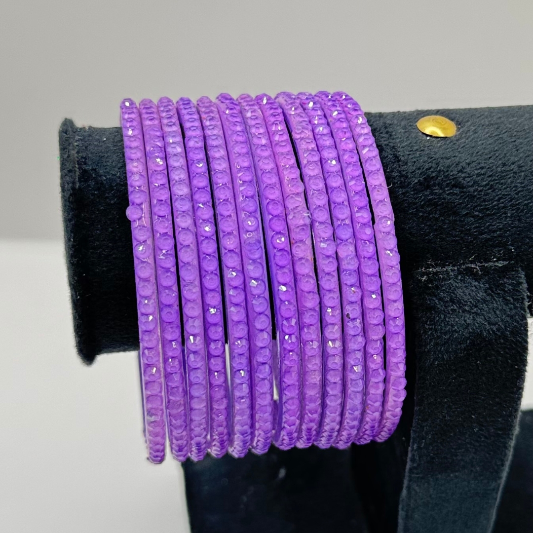 Beautiful Lavender Color Glass Bangle Set (1 Dozen )