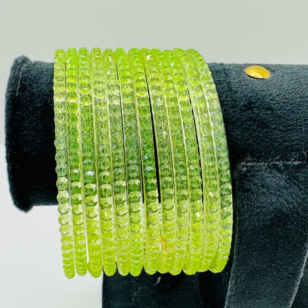 Beautiful Lemon Green Color Glass Bangle Set (1 Dozen )