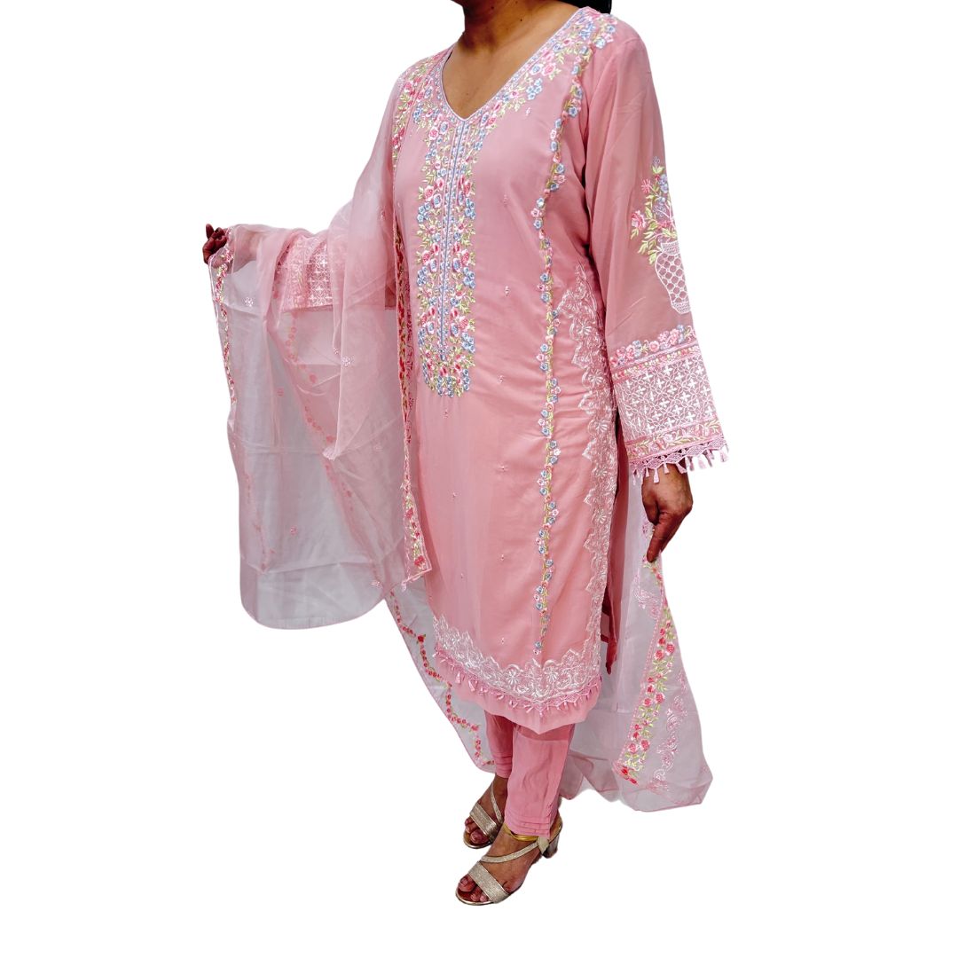 PAKISTANI STYLE LIGHT PINK COLOR GEORGETTE FABRIC SIZE 46