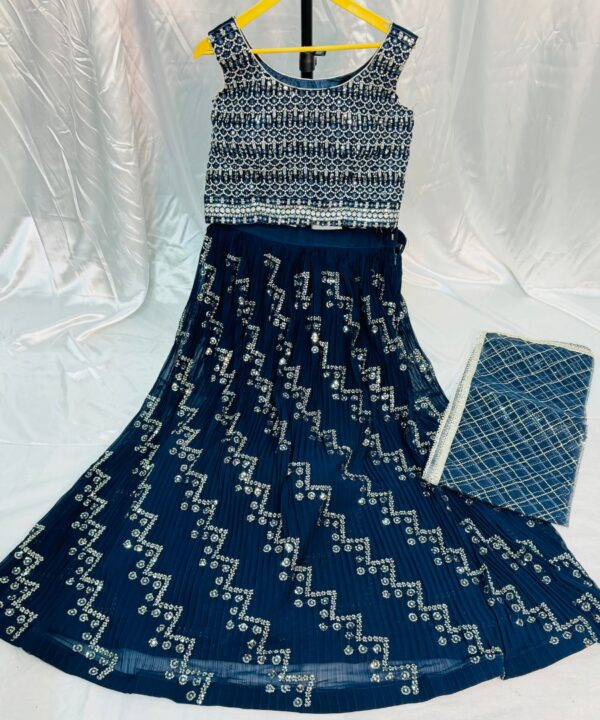 Beautiful Georgette Fabric Heavy Embroidery And Sequence Work All Over Lehenga And Designer Blouse With Net Sequence Dupatta.