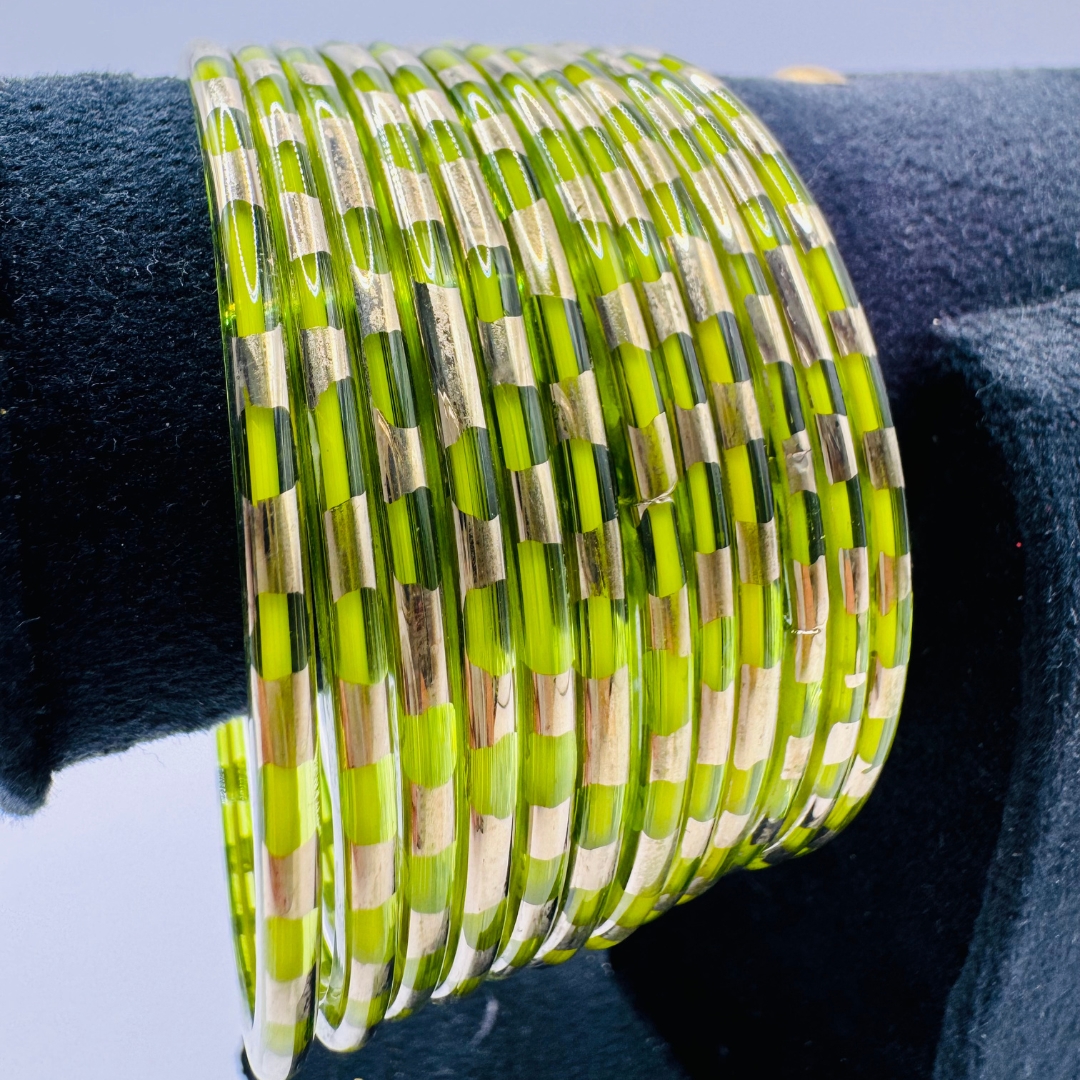 Beautiful Green Color Glass Coral Bangle Set (1 Dozen) Karwa Chauth Special