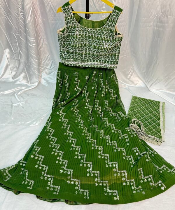 Beautiful Georgette Fabric Heavy Embroidery And Sequence Work All Over Lehenga And Designer Blouse With Net Sequence Dupatta.