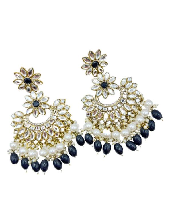 BEAUTIFUL BLACK  COLOR KUNDAN MIRROR AND PEARL WORK EARINNGS