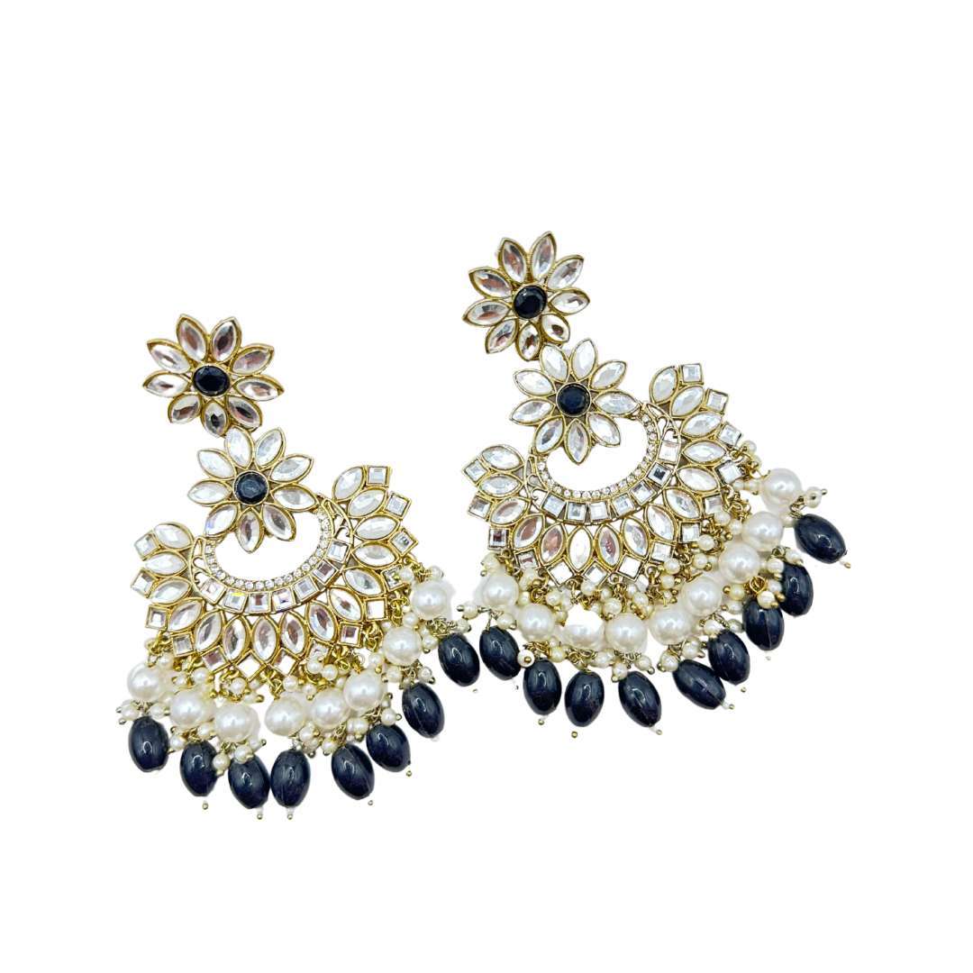BEAUTIFUL BLACK  COLOR KUNDAN MIRROR AND PEARL WORK EARINNGS