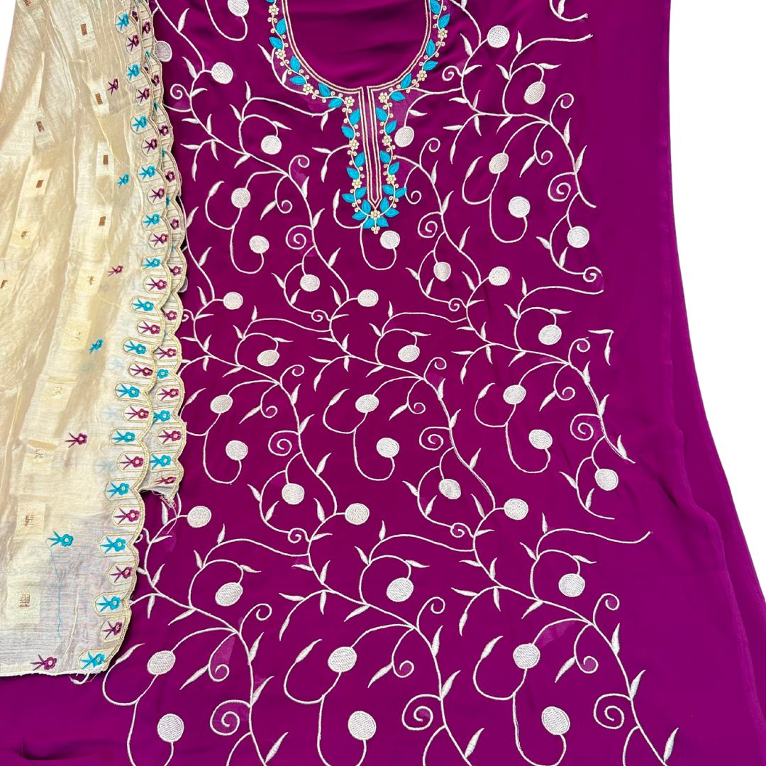 (SOLD) BEAUTIFUL GEORGETTE FABRIC WITH EMBROIDERY WORK ALL OVER THE SHIRT COMES WITH CONTRAST DUPATTA WITH CUT WORK EMBROIDERY WORK