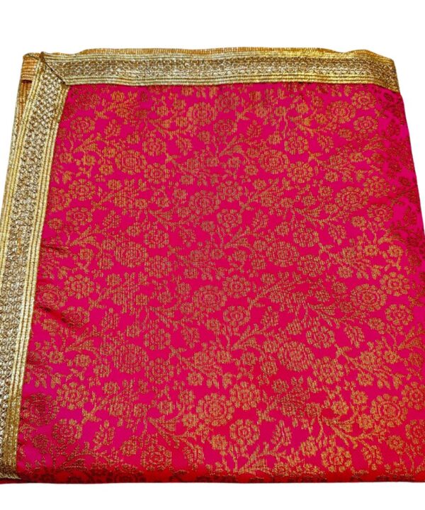 MAGENTA COLOR SHIMMER SILK BASED TWO TONE FLORAL PRINT RUMALA SAHIB DOUBLE SET WITH PALKAN FOUR SIDE LACE WORK.