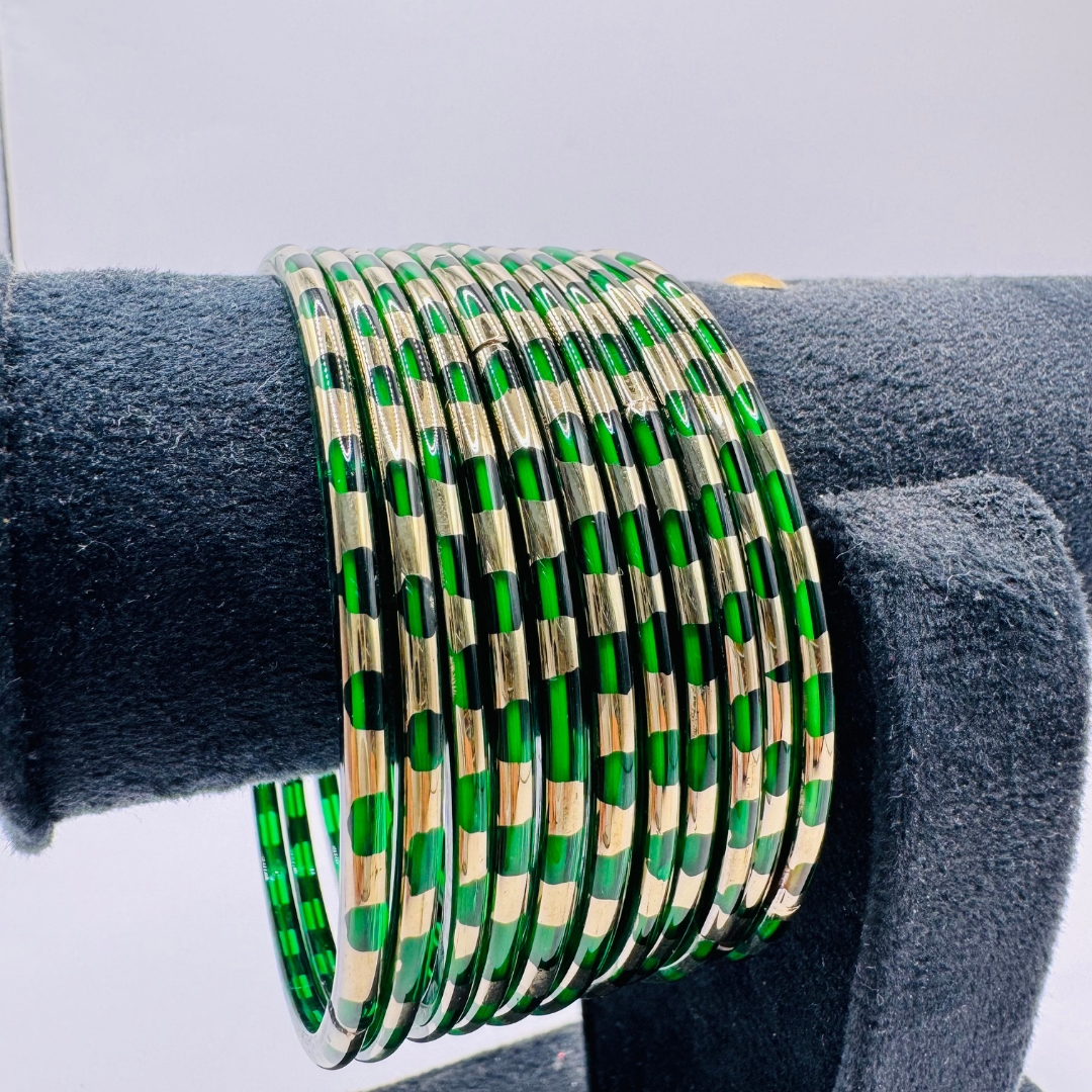 Beautiful Dark Green Color Glass Coral Bangle Set (1 Dozen) Karwa Chauth Special