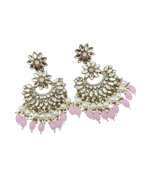 BEAUTIFUL BABY PINK COLOR KUNDAN MIRROR AND PEARL WORK EARINNGS