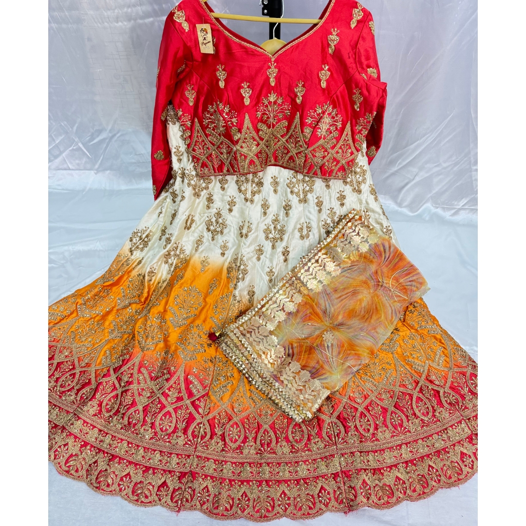Silk Based Beautiful 3 Shade Heavy Embroidery And Stone Work Lehenga Designer Blouse With Front And Back Embroidery Work Comes With Organza Dupatta.